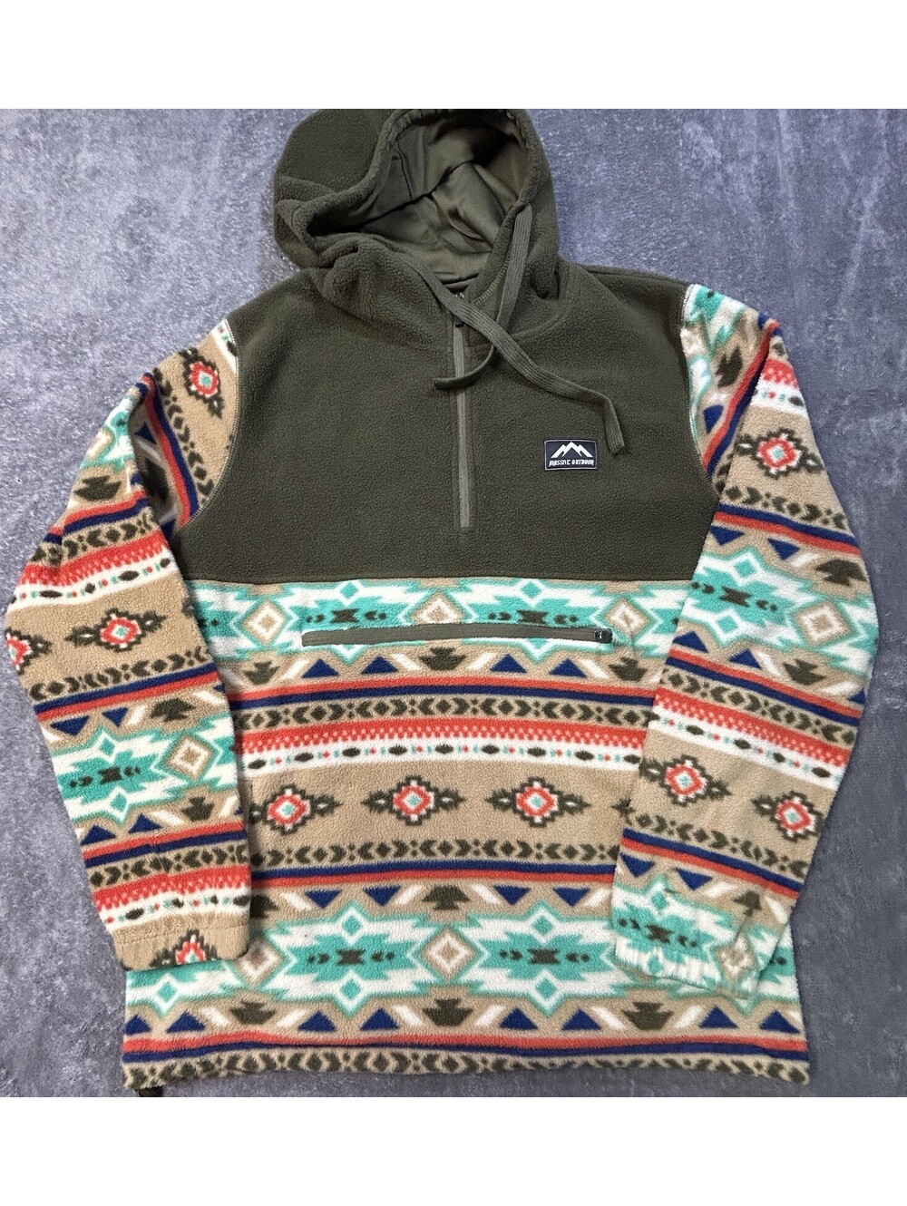Massive Outdoor Fleece Hoodie Quarter Zip Tribal Aztec Medium